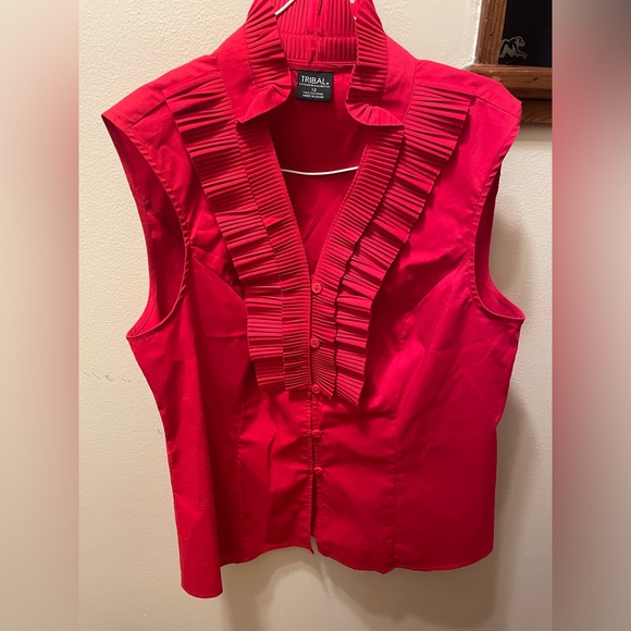 Tribal red ruffle sleeveless shirt size 12 - Picture 4 of 6